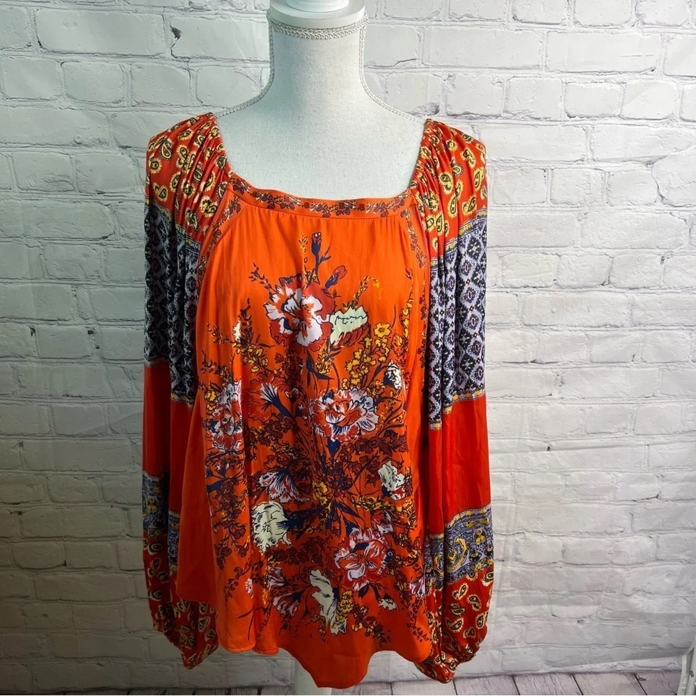 Free People Positano Cherry Combo Boho Top Medium